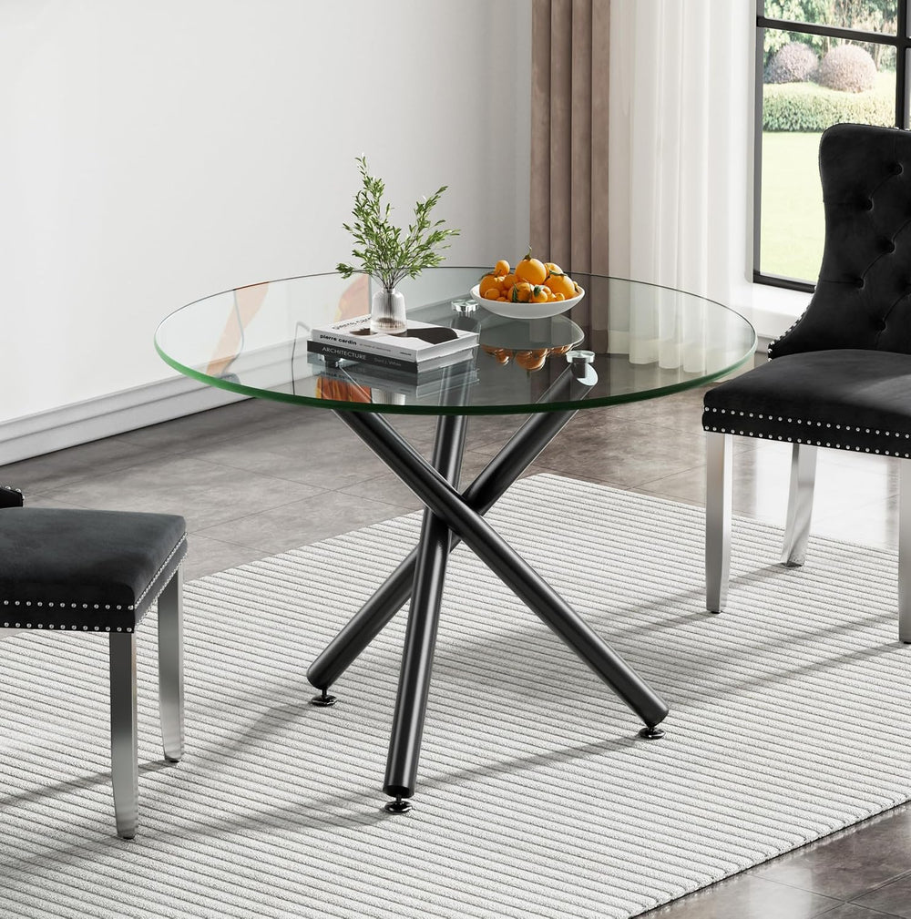 40'' Round Glass Dining Table,Modern Kitchen Table for 2-6 People,Din...