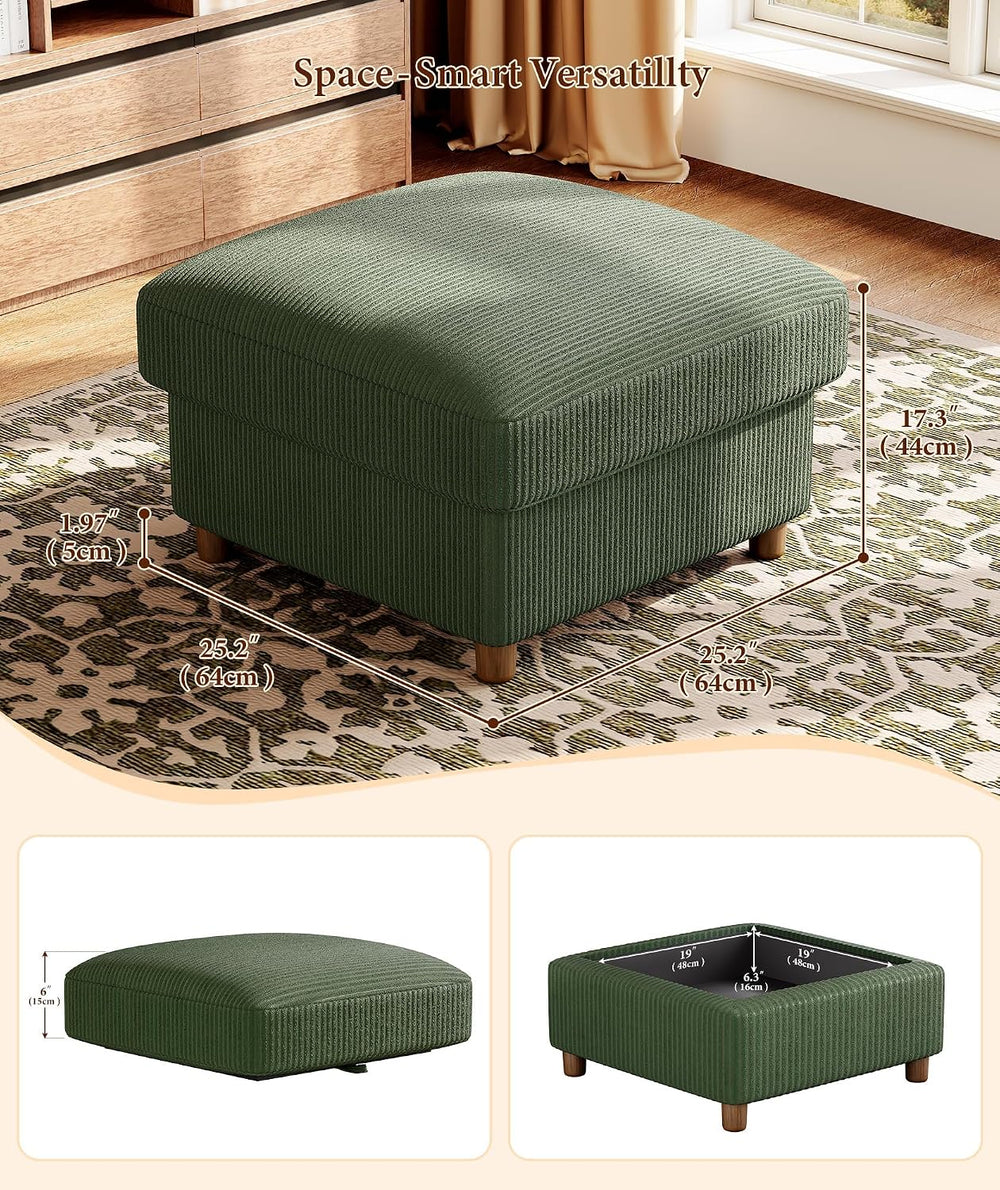 Kidirect Corduroy Ottoman with Storage, 25" Oversize Ottomans, Tool-Free...