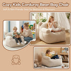 Kids Bear Ear Bean Bag Chair, Stuffed Toddler Sofa Chair with Pocket, Lazy Floor Chair for Boys and Girls, for Gaming, Reading, Nursery Playroom Bedroom
