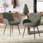 VKNOW Modern Dining Chairs Set of 6, Upholstered Dining Room Chair with Armrest, Kitchen Chairs with Curved Ergonomics Backrest for Living Room, Dining Room, Kitchen, Green