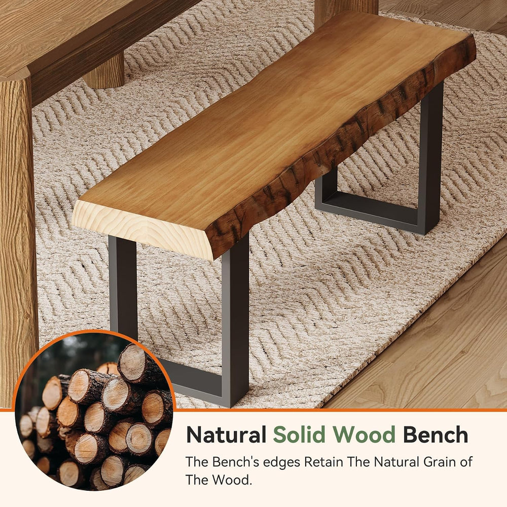 Solid Wood Dining Bench, 47'' Industrial Entryway Bench with Black Me...