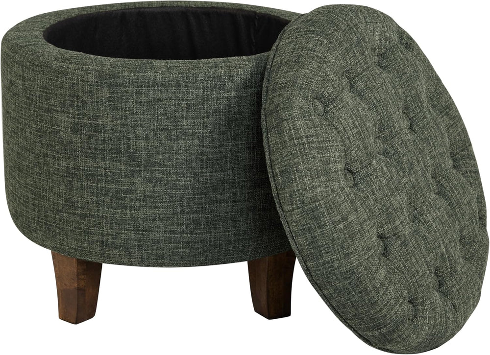 HomePop 19" Button Tufted Round Storage Ottoman - Green Clover Fabric