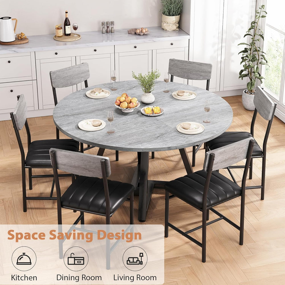 Round Dining Table Set for 6, Kitchen Table and Chairs for 6, Circle Table Ro...