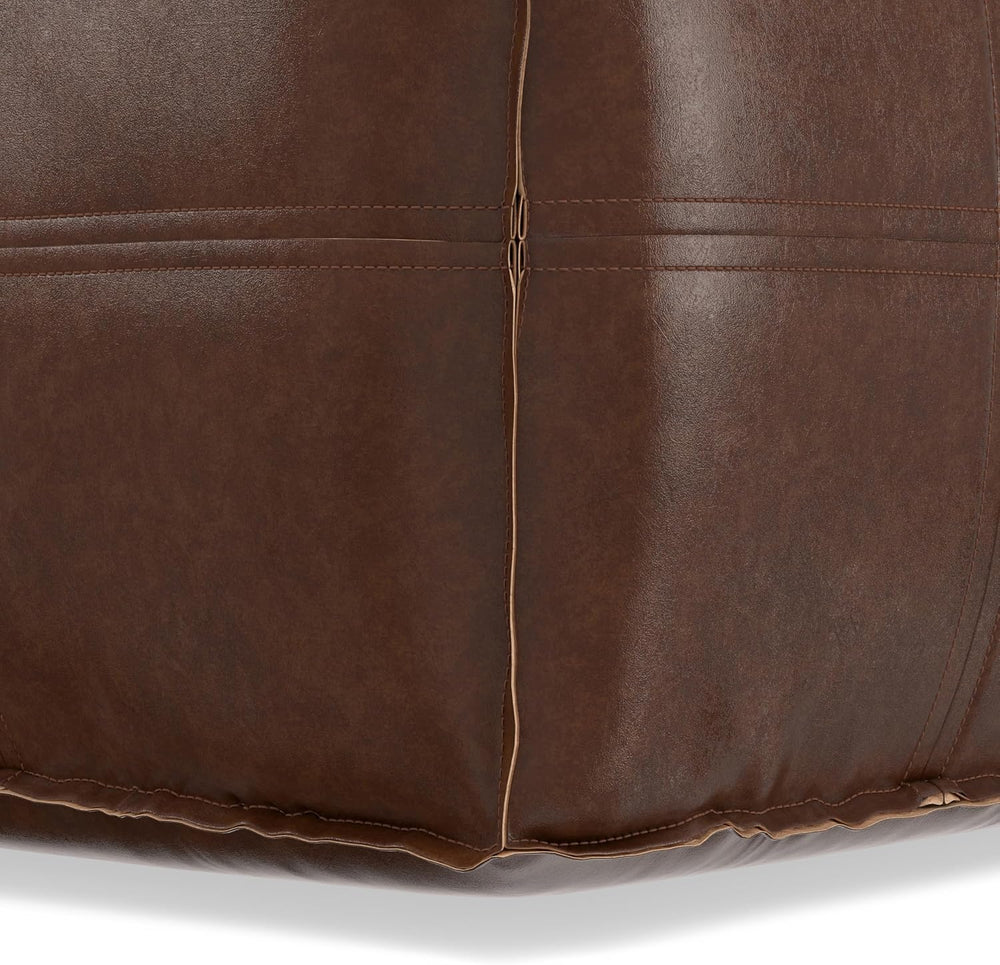 SIMPLIHOME Brody 18" Wide Square Pouf in Distressed Dark Brown Faux Leat...