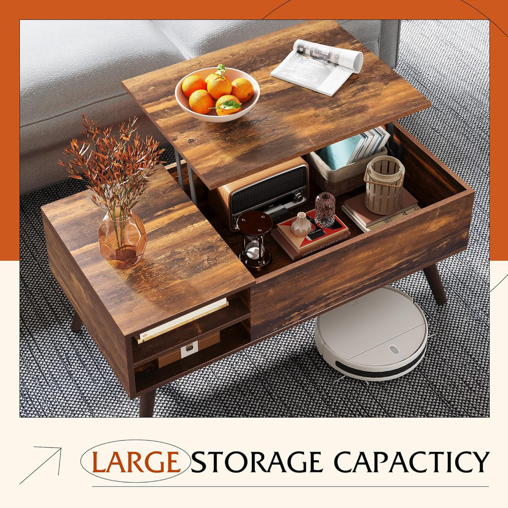WLIVE Coffee Table with Lifting Top, Hidden Storage & Adjustable Shelf fo...