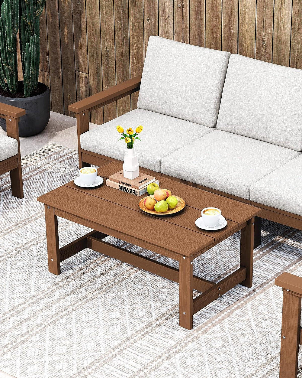 SERWALL HDPE Patio Coffee Table, Rectangle Outdoor Coffee Table, All-Weather ...