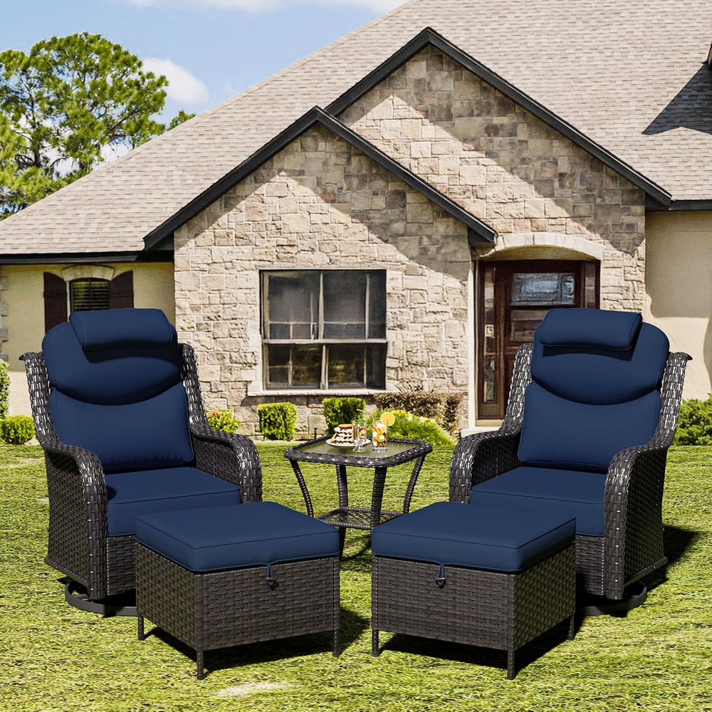 Patio Wicker Ottomans with Removable and Washable Covers, PE Rattan Outdoor F...