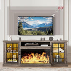 MXV 70'' Fireplace TV Stand, Farmhouse Entertainment Center with 3 Sided Glass TV Stand, Modern Media Console Table with Storage Drawers & Cabinets with LED Flame and Lights for Living Room, Gray