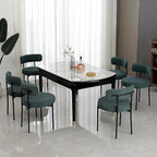 DYHOME Green Dining Chairs Set of 2, Mid-Century Modern Dining Chairs, Kitchen Dining Room Chairs, Curved Backrest Round Upholstered Boucle Sherpa Dining Chair with Black Metal Legs