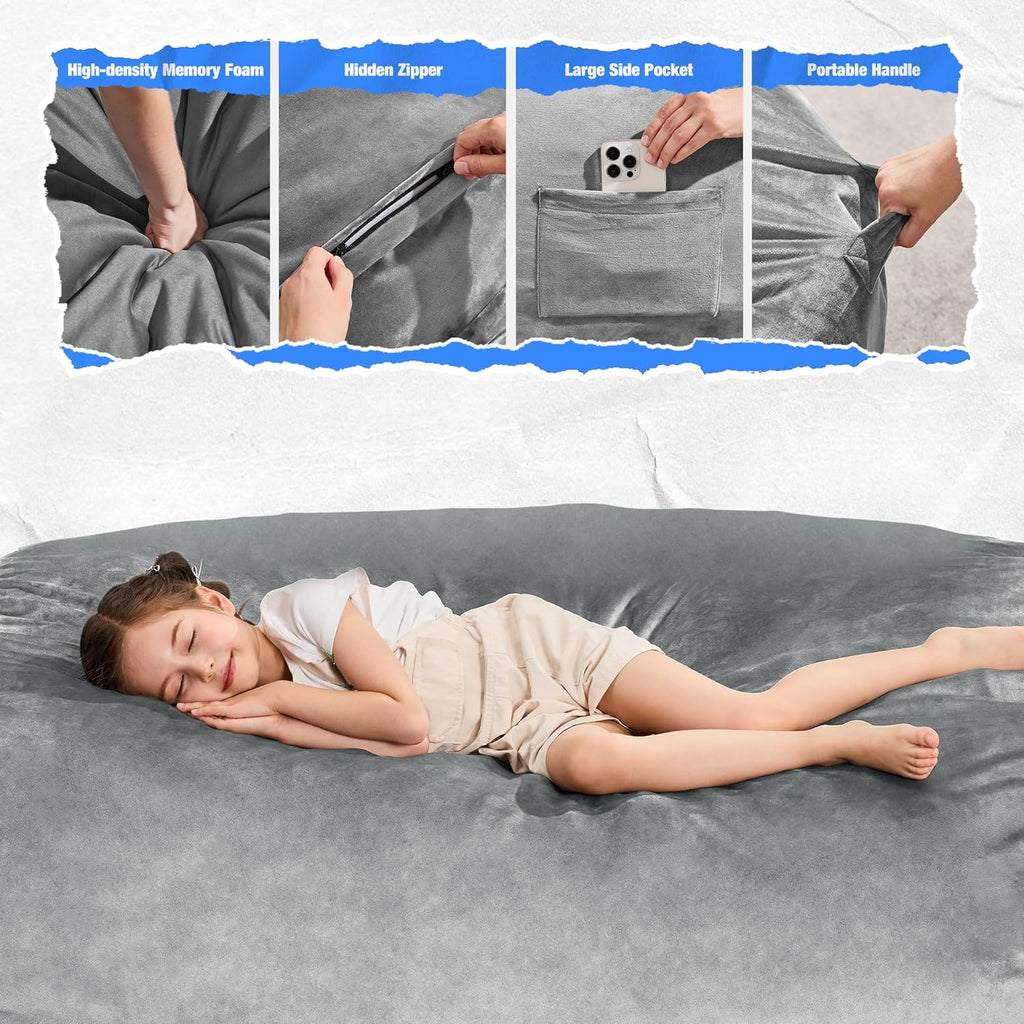 Hobestluk 4FT Bean Bag Chair Large Beanbag with Removable Cover Adult Bean Bag Chair with Portable Handle Desgin for Living Room Bedroom (Grey, 4FT)