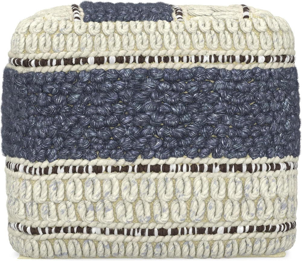 SIMPLIHOME Grady 18" Wide Square Pouf in Blue/Natural Wool and Cotton | ...