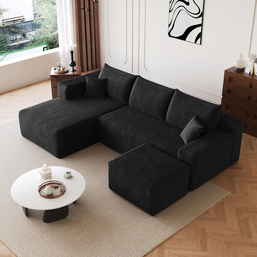 JINGLING 25.6 Inch Plush Corduroy Ottoman, Modular Sectional Foot Rest for Li...