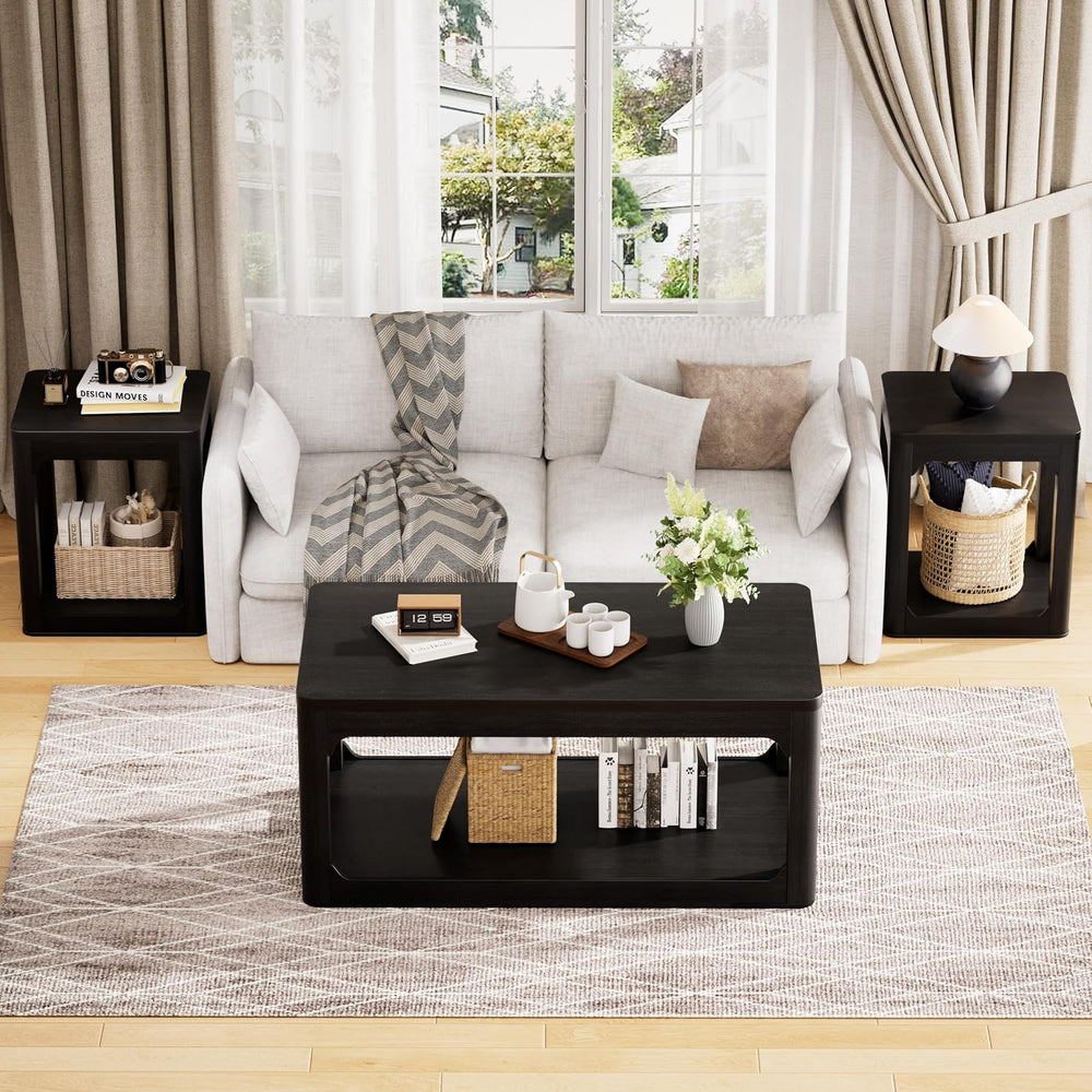 Coffee Table and End Table Sets 3-Piece for Living Room | 2-Tier Storage, Woo...