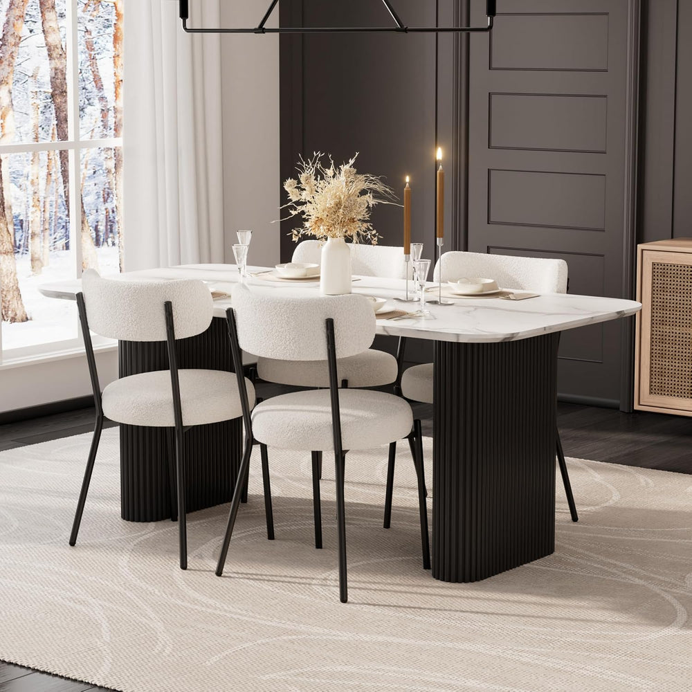 RGZ Modern Oval Dining Table Set for 4,71" Faux Marble Kitchen Table wit...