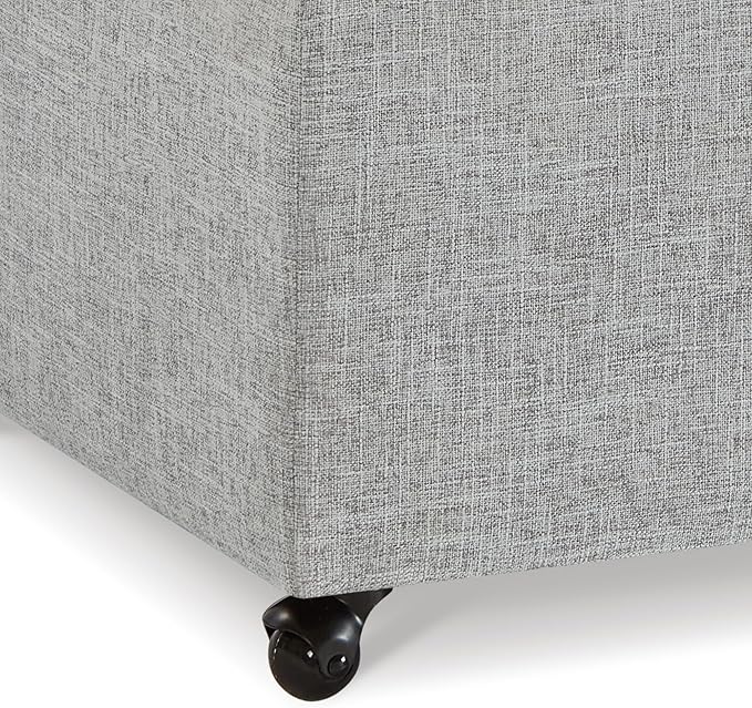 45" Modern Sofa Ottoman with Storage,Linen Upholstered Storage Bench with Rotation Casters and Safety Hinge, for Living Room,Grey
