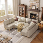 SITJOY 118" Faux Leather Modular Sectional Sofa with Storage, Mid Century Modern Sectional Couches for Living Room, Soft Padded Armrests, Oversized 10 Seat U Shaped Sofa Bed with Chaise, Greige