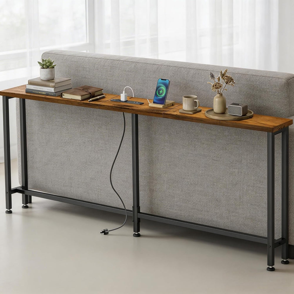 90" Narrow Sofa Table with Outlets (2 AC Outlets & 2 USB Ports), Beh...