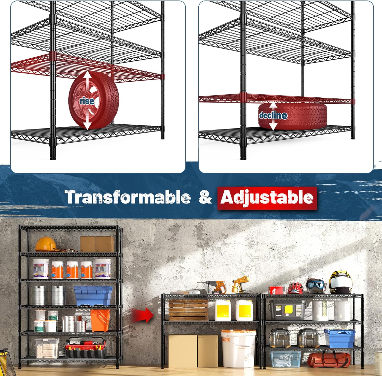 6Tier Metal Shelving Unit Storage Shelves. 1200LBS Wire Shelving Rack Heavy Duty, 75H Adjustable Pantry Shelves, Metal Shelf for Garage Shelving, Closet Shelves,Kitchen, 75" Hx 36" Wx 18" D