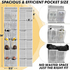 Simple Houseware 12 Pockets Large Over Door Shoe Organizer, 2 Pack, Gray | Total 24 Pockets, 56" x 12.5", Fits Standard & Narrow Door, 4 Durable Metal Hooks, 6" x 8" Pocket Size, Multipurpose