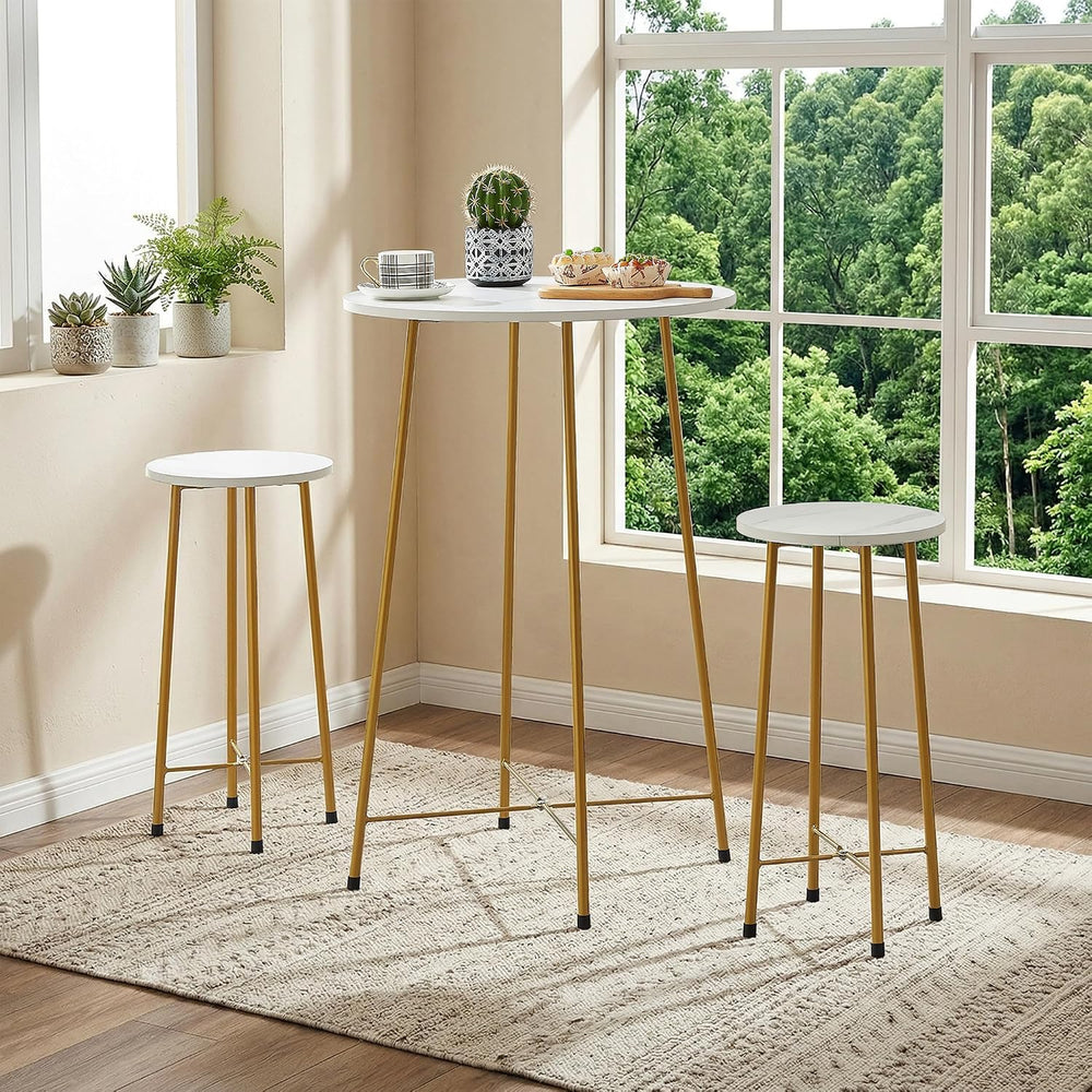 VECELO 3 Piece Pub Table and Chairs Sets Counter Height Bistro Bar Sets with ...