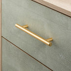 Sango Shagreen 2-Drawer Nightstand, Modern Natural Wood Bedside Table with Gray Faux Shagreen Drawer Fronts, Brass Handles, Sturdy Legs, Elegant Storage for Contemporary & Luxury Homes