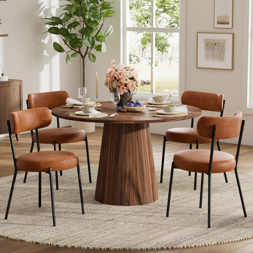 Dining Chairs Set of 4, Modern Round Faux Leather Dining Chairs, Curved Backr...