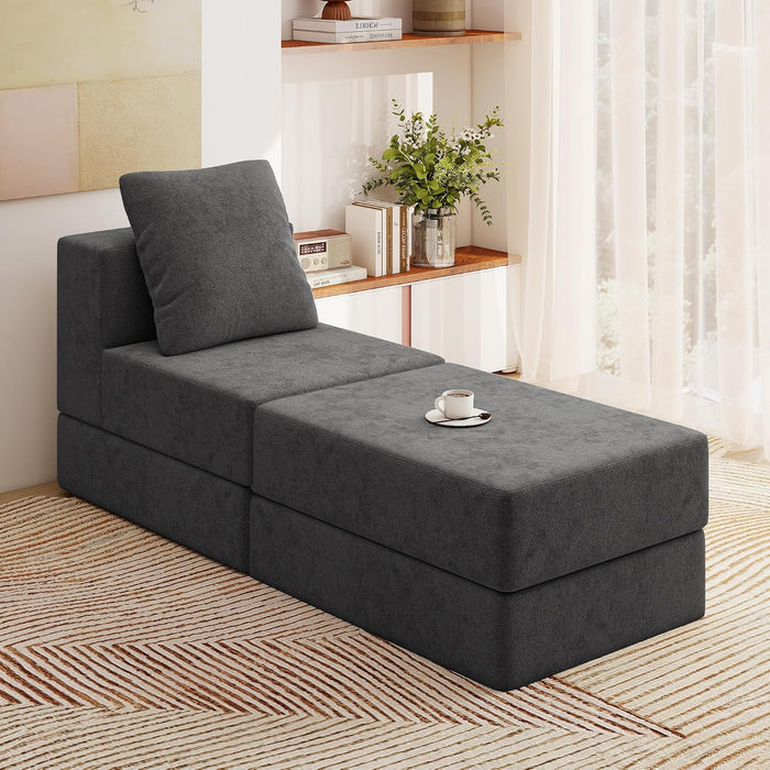 Living&Giving Cloud Sectional Couch for Living Room, Modular Boneless Couch with 1 Ottoman, Middle-seat Can Be Combined with Modular Sofa, Customizable Layout for Any Space, Dark Grey