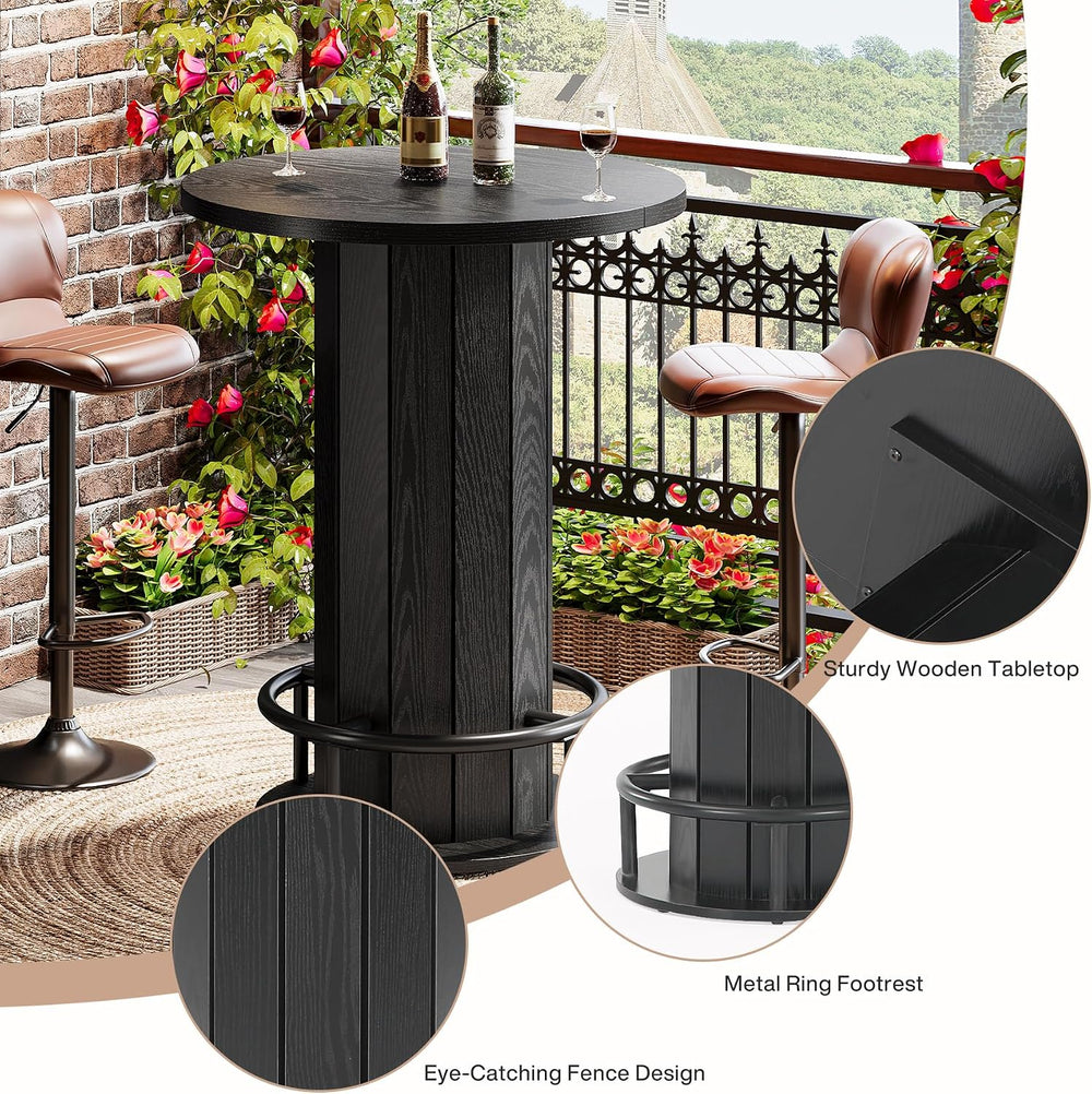 Tribesigns Round Bar Table, 39.4" H Wood Bistro Pub Table with Metal Rin...