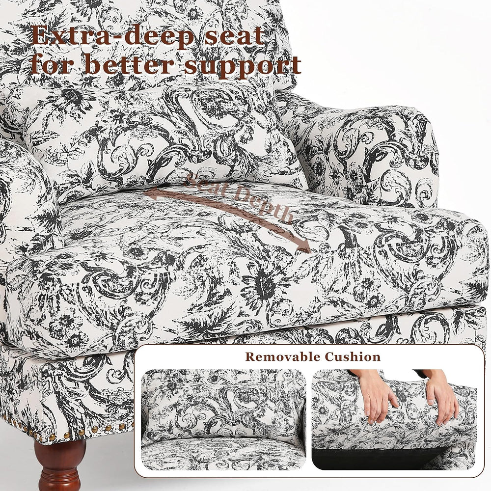Floral Accent Chairs Set of 2, Chenille Armchair, Rococo Black