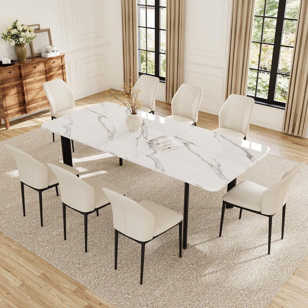 HIPIHOM Extendable Dining Table Set for 6-8 People, 63 to 78.7 Inch MDF Kitch...