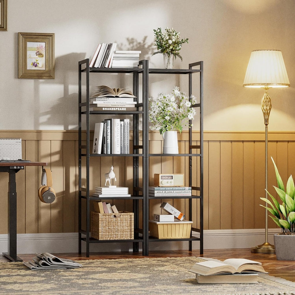 HITNET 5 Tier Narrow Bookshelf, Bamboo Bookcase, Slim Tall Storage Rack Free Standing Shelving Unit with Adjustable Shelves for Living Room Bedroom Bathroom, Black