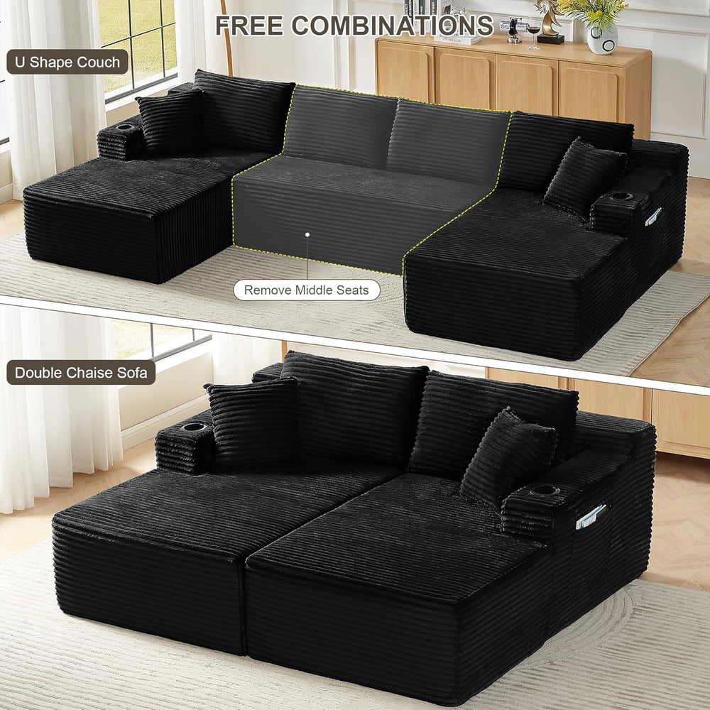Tmsan 133.5" Black Sectional Sofa Couches for Living Room, Oversized U S...