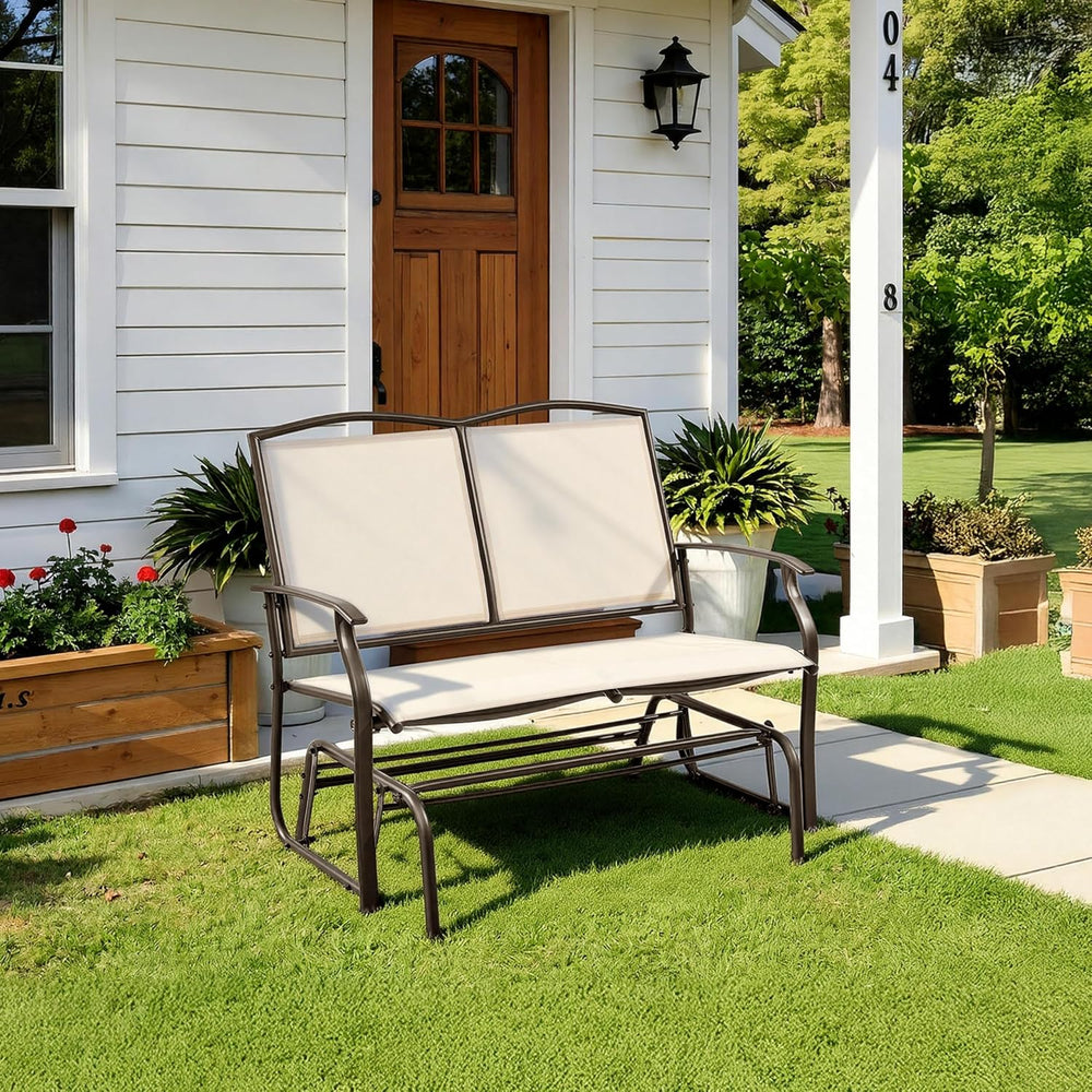 Yaheetech Glider Bench for Outside Patio 2-Person Outdoor Loveseat,Beige | Fr...