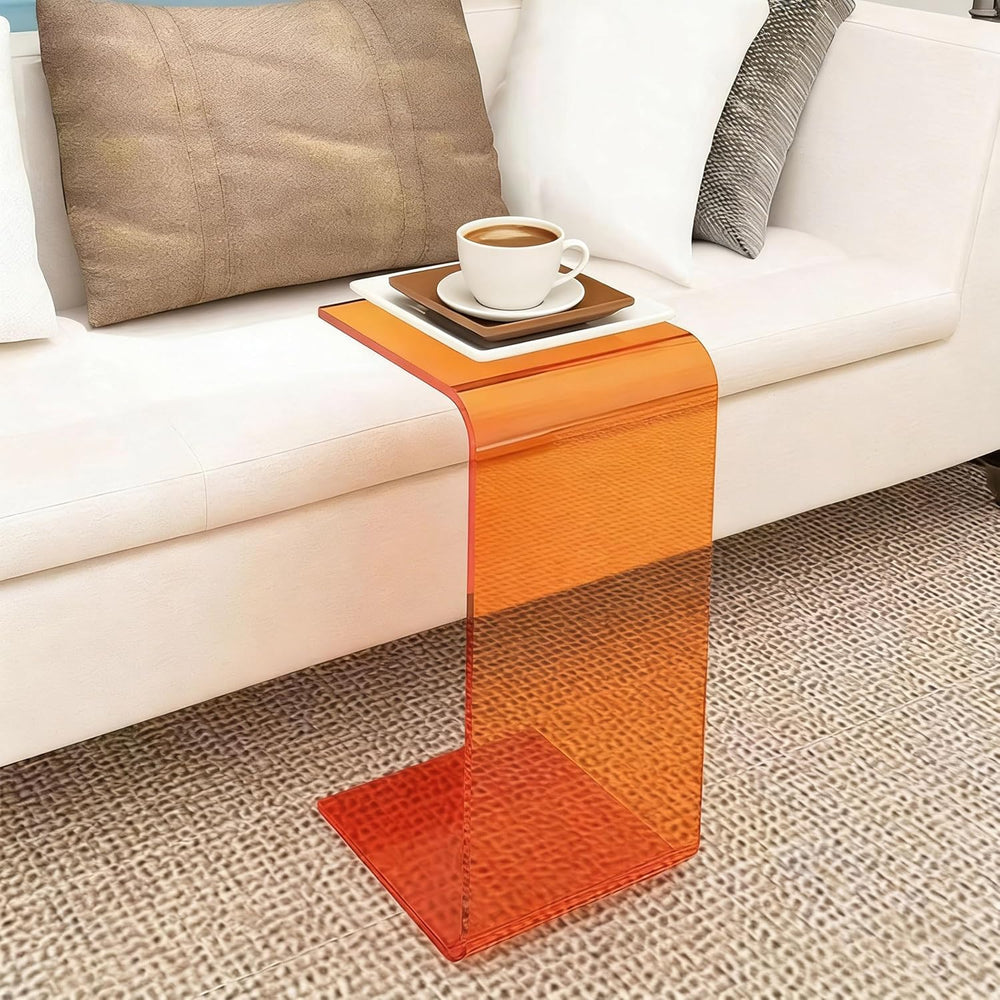 C-Shape Clear End Table, Transparent Small Multipurpose Side Nightstand Bedsi...