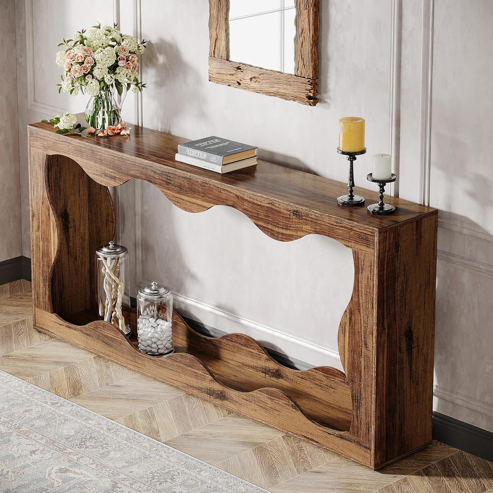 Tribesigns 63 Inches Farmhouse Console Table with Storage, Couch Table Behind...
