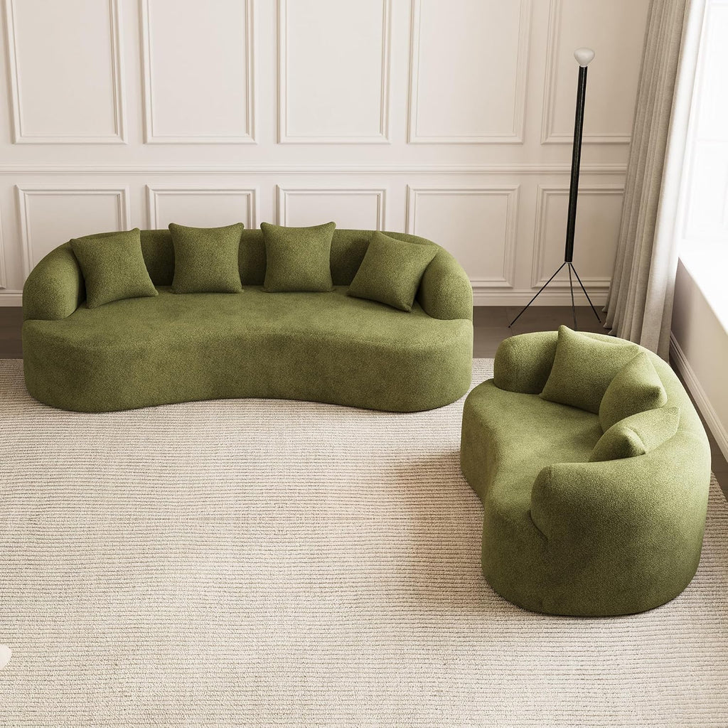 69" Curved Loveseat Sofa for Living Room, Modern Chenille Love Seat Cloud Couch, Luxury Plush Extra Deep Oversized Sofa for Small Spaces, Bedroom, Apartment‌, No Assembly Required, Green