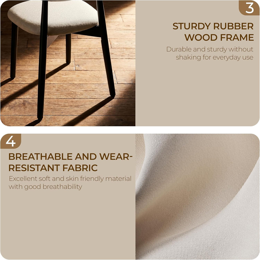 Wooden Dining Chairs Set of 4, Modern Farmhouse Fabric Upholstered Kitchen Ch...