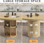 35.5'' Round Pedestal Dining Table, 2-4 Modern Fluted Dining Room Kitchen Table with Storage Shelf, Wood Base Dinner Tables for Kitchen, Breakfast Nook, Small Space, Living Room(Natural)
