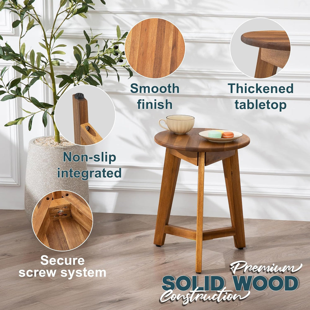 VICTORY RELAX Round Side Table – Solid Acacia Wood End Table for Living Room ...