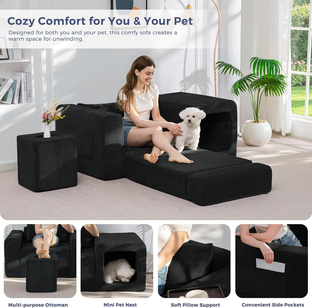 MAXYOYO Folding Sofa Couch, Convertible Floor Sofa with Armrest, Multifunctio...