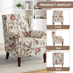 High Back Floral Accent Chair - Retro Wingback Upholstered Armchair with Nailhead Trim, Solid Wood Legs, Fabric Living Room Bedroom Reading Chair (Flower Beige)