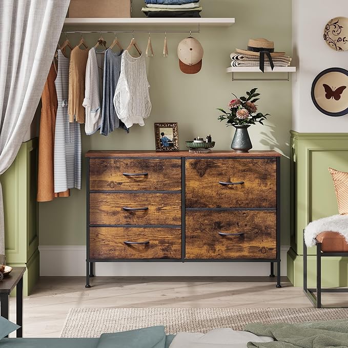 WLIVE Dresser for Bedroom with 5 Drawers, Wide Chest of Drawers for Bedroom, ...