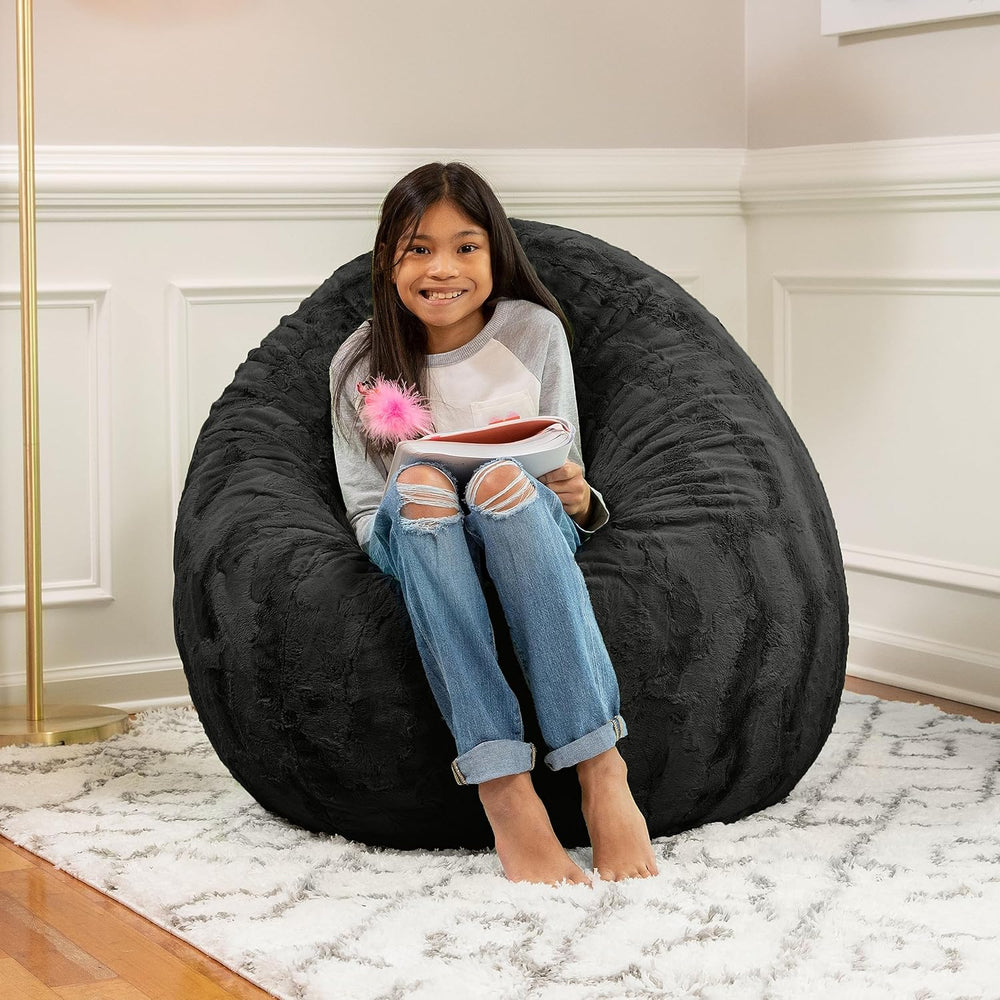 Jaxx Cocoon 4 Foot Bean Bag Chair - Faux Fur, Black