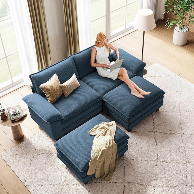 LINSY HOME Modular Sectional Sofa - Oversized Corduroy Cloud Couch with Movab...