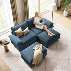 LINSY HOME Modular Sectional Sofa - Oversized Corduroy Cloud Couch with Movable Ottoman Soft Modern Comfy Sofa Set for Living Room Apartment Office, Blue