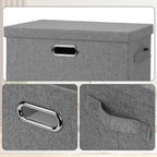 Large 17" 36 Quart Collapsible Stackable Storage Bins with Lids, 1 Pack Grey Foldable Fabric Closet Storage Boxes with Lids, 4 Handles Heavy-duty Linen Cube Baskets for Bedroom