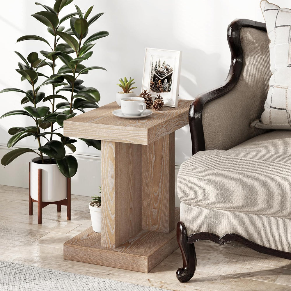 COZAYH Farmhouse Wood End Table with Open Base Shelf, Modern Minimalist Recta...