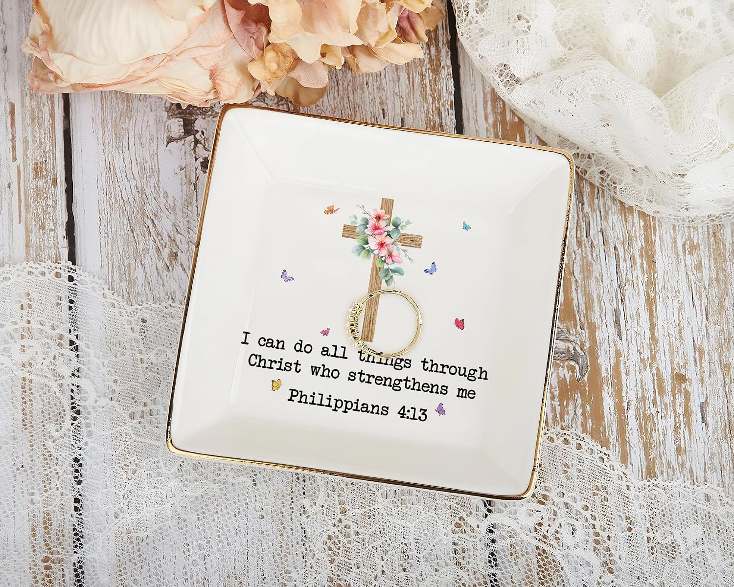 Inspirational Bible Verse Jewelry Dish,4" Ceramic Jewelry Tray Christian Gifts for Women, Religious Gifts for Mom, Daughter, Sister, Friends - Birthday, Confirmation, Catholic Gift for Her, Teen Girls