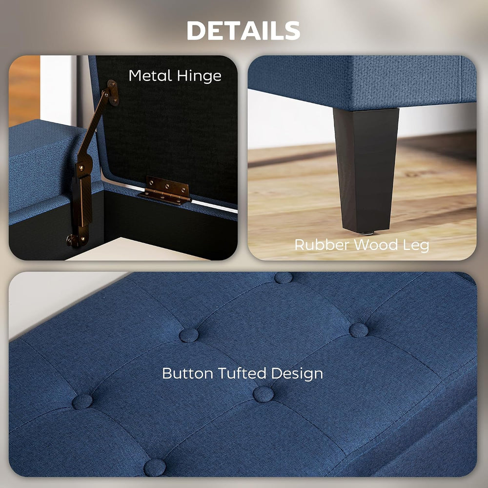 HOMCOM 36" Ottoman with Storage, Lift Top Rubberwood Legs 330 lb Dark Bl...