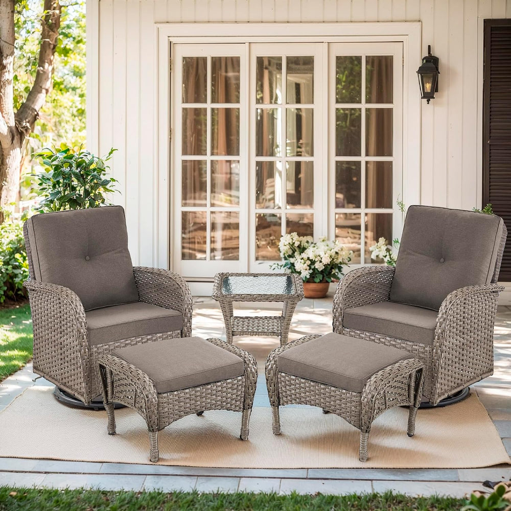 Outdoor Swivel Glider Rocker Chairs Set- 5 Piece Patio Furniture Set, Patio B...